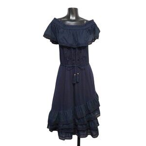 Lauren Ralph Lauren Navy Tiered Eyelet Maxi Dress Off Shoulder Ruffle